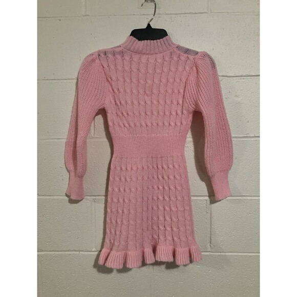 Girls Pink Cable Knit Sweater Dress Size 9Y Long Sleeve Soft Cute - Picture 2 of 6